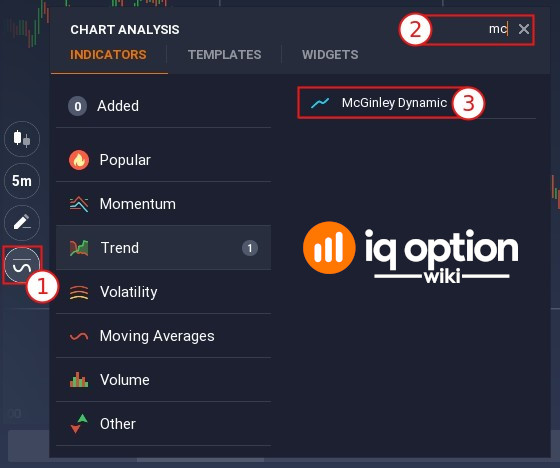 Adding McGinley Dynamic indicator to the chart on IQ Option