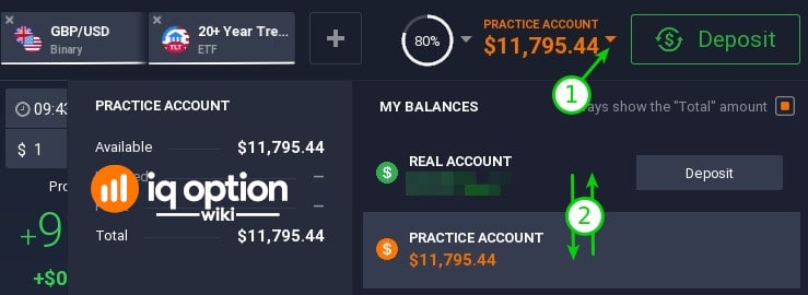 switch between practice and real accounts on IQ Option