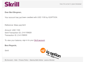 Skrill funds received from IQ option 1