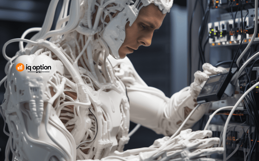 robot man connecting to data center
